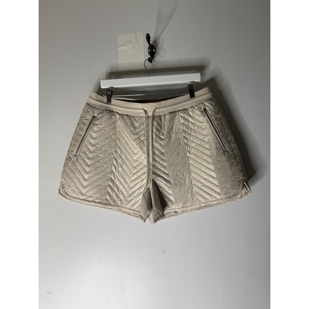Athleta Apres Ski Women's Quilted Puffer Shorts Size 14 Abalone/Ivory‎